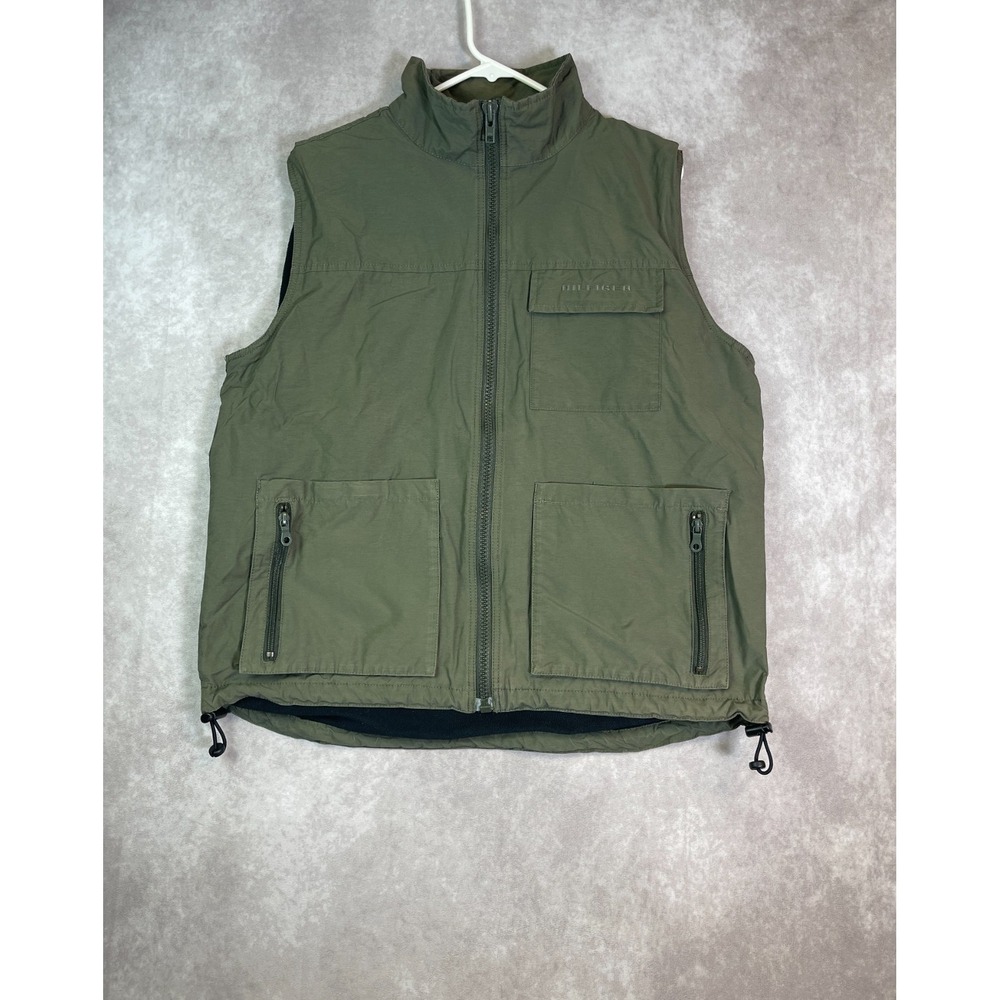 VINTAGE Tommy Hilfiger Vest Mens Medium Green Full Zip Hiking Outdoor Utility